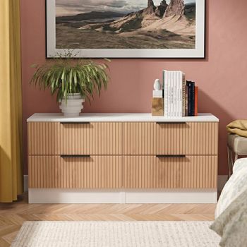Java Fluted Effect Natural and White 4 Drawer Bed Box
