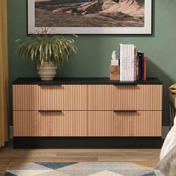 Java Fluted Effect Natural and Black 4 Drawer Bed Box