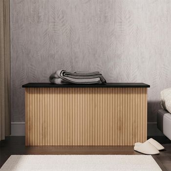 Java Fluted Effect Natural and Black 1 Door Blanket Box
