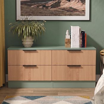 Java Fluted Effect Natural and Reed Green 4 Drawer Bed Box