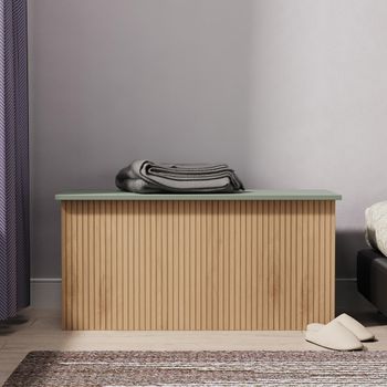 Java Fluted Effect Natural and Reed Green 1 Door Blanket Box