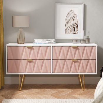 Diamond with Gold Hairpin Legs Pink and White Bed Box