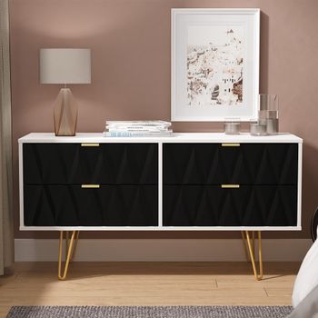 Diamond with Gold Hairpin Legs Black and White Bed Box