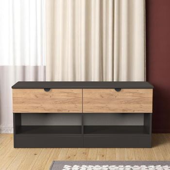 Bora Gold Craft Oak and Graphite 2 Drawer Open Shelf Bed Box