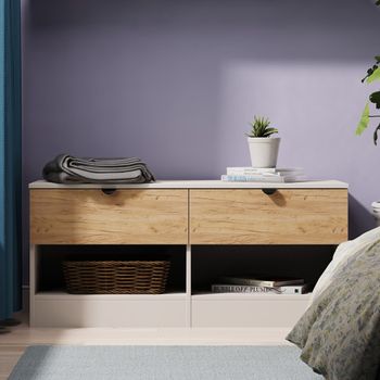 Bora Gold Craft Oak and Kashmir Matt 2 Drawer Open Shelf Bed Box