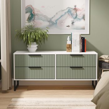 Fluted Reed Green and White Matt 4 Drawer Bed Box