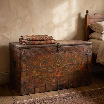 Unique One of a Kind - Tibetan Hand Painted Multi-Color Wood Storage Trunk