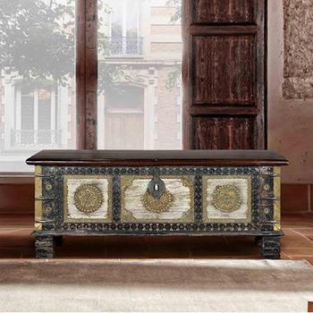 Alpen Carved Walnut Mango Wood Storage Trunk