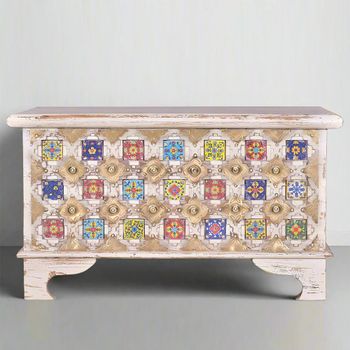 Awendaw White Washed Mango Wood Storage Trunk