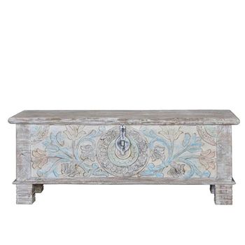 Innerbraz White Carved Mango Wood Storage Trunk