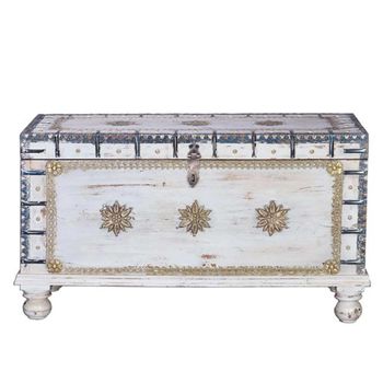 Irdning Distressed White Mango Wood Storage Trunk