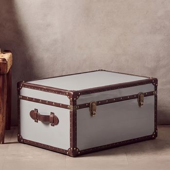 Kensington Townhouse Brown and White Leather Storage Trunk