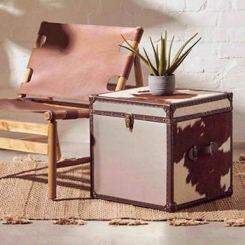 Set of 2 Kensington Townhouse Brown and White Leather Storage Trunk