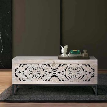 Quintana Washed Carved Mango Wood Large Storage Trunk