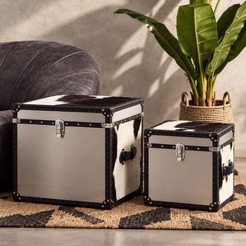 Set of 2 Kensington Townhouse Grey Leather Storage Trunk