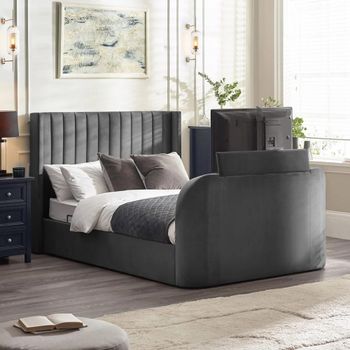 Clara Dark Grey Fabric 4ft 6in Double Lift Up Ottoman TV Bed