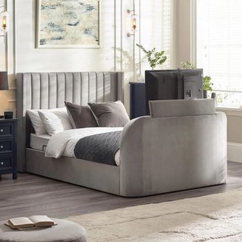 Clara Light Grey Fabric 4ft 6in Double Lift Up Ottoman TV Bed