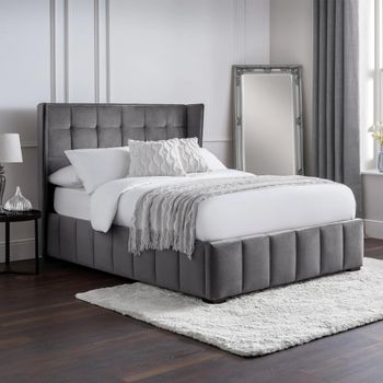 Gatsby Light Grey Fabric Bed - Sizes Available