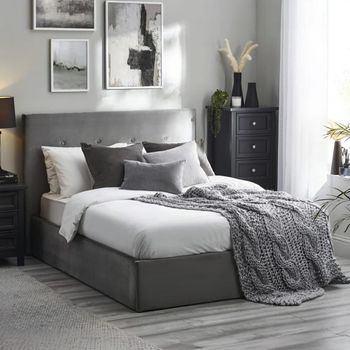 Shoreditch Grey Fabric Ottoman Storage Bed - Sizes Available