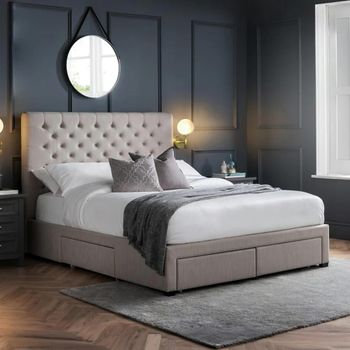 Wilton Deep Button Grey Fabric Storage Bed - Sizes Available