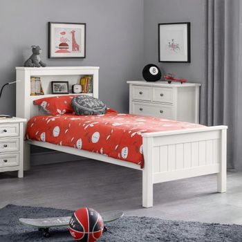 Maine Surf White Lacquer Wood 3ft Single Bed Bookcase