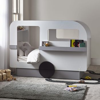Tourer Caravan Grey and White Bed