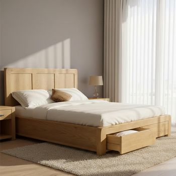 Curve Oak 2 Drawer Storage Bed - Sizes Available