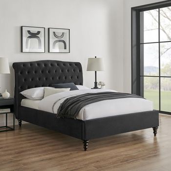 Roma Black Fabric Bed - Sizes Available