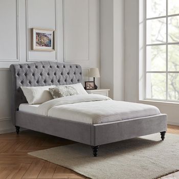 Roma Light Grey Fabric Bed - Sizes Available