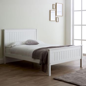 Travis White Wooden Bed - High Footend - Sizes Available