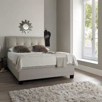 Accent Ottoman Storage Bed - Oatmeal Fabric - Sizes Available