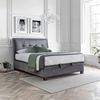 Accent Ottoman Storage Bed - Vogue Grey Fabric - Sizes Available