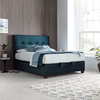 Walkworth Ottoman Storage Bed - Deep Ocean Blue Fabric - Sizes Available