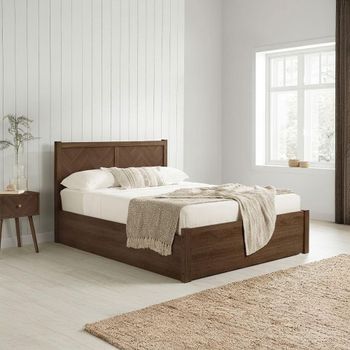 Herringford Walnut Ottoman Storage Bed - Sizes Available