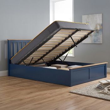 Phoenix Navy Blue 5ft King Size Ottoman Storage Bed