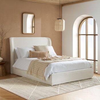 Lanis Cream Linen Fabric Ottoman Storage Bed - Sizes Available