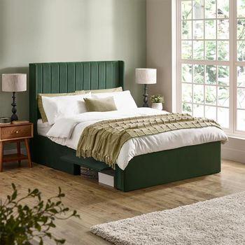 Leila Bottle Green Fabric Bed - Sizes Available