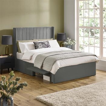 Leila Steel Grey Fabric Bed - Sizes Available