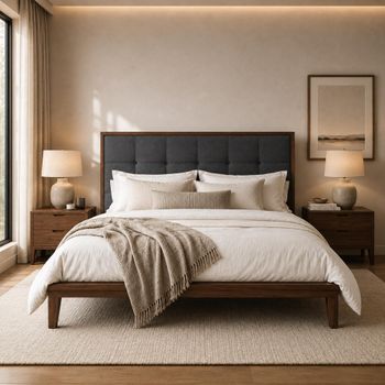 Calla Grey and Walnut Fabric and Dark Wood 5ft King Size Bed