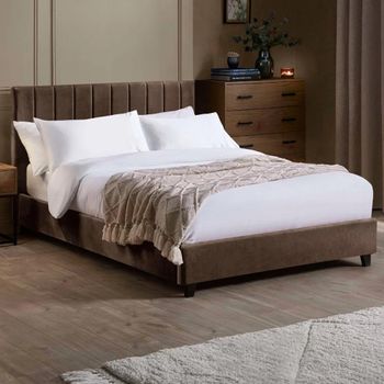 Aylen Chocolate Brown Velvet Fabric Bed - Sizes Available
