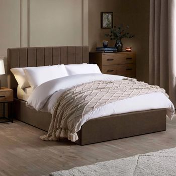 Aylen Chocolate Brown Velvet Fabric Ottoman Storage Bed - Sizes Available