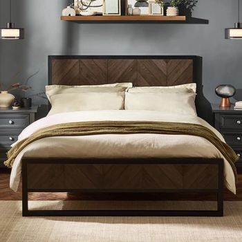 Harrison Herringbone Brown and Black Wood and Metal Bed