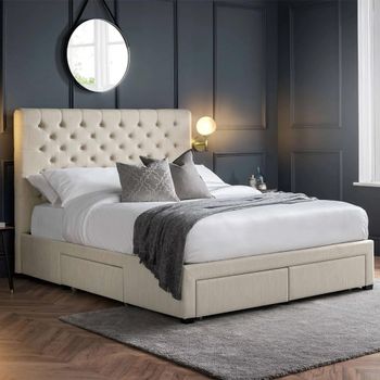 Wilton Beige Fabric 4 Drawer Storage Bed - Sizes Available