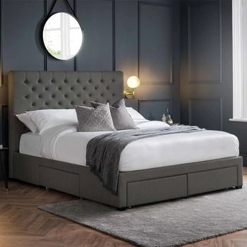 Wilton Dark Grey Fabric 4 Drawer Storage Bed - Sizes Available
