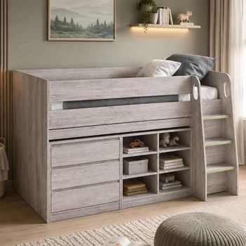 Vespa Midsleeper Grey Oak Effect Storage Bed