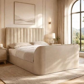 Alana Cream Velvet Fabric Side Lift Ottoman TV Bed - Sizes Available