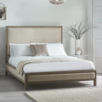 Lucie Ivory Fabric and Wood Bed - Sizes Available