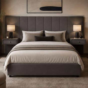 Sloan Grey Velvet Fabric with Built-In Side Table Bed - Sizes Available