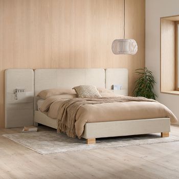 Isla Beige Fabric Extra Wide Panelled Headboard - Sizes Available