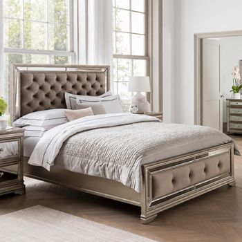 Jessica Champagne Mirrored Velvet Bed - Sizes Available
